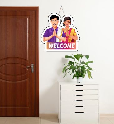 Welcome Home Wall Hanging | Indian Couple Wooden Wall Decorative Item for Home Decoration